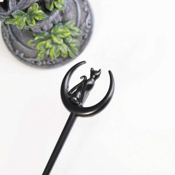 Goth/ Witchy Black Cat Hair Accessory, Hair Pin, Engraved design Front &… - Picture 2 of 4
